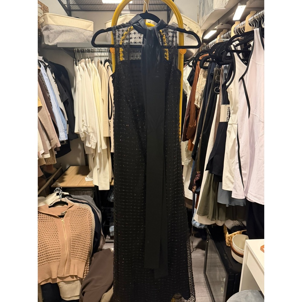 NWT STAUD Albee Dress Stardust Onyx Black Star Sequin Mesh Maxi Gown XS - Picture 4 of 6